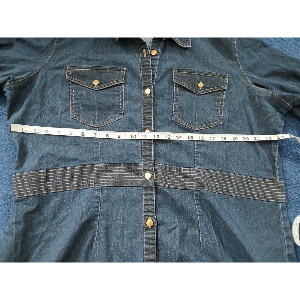 Deja Blue Premium Long Sleeve Button Down Western Style Jean Dress 16 - Picture 8 of 8